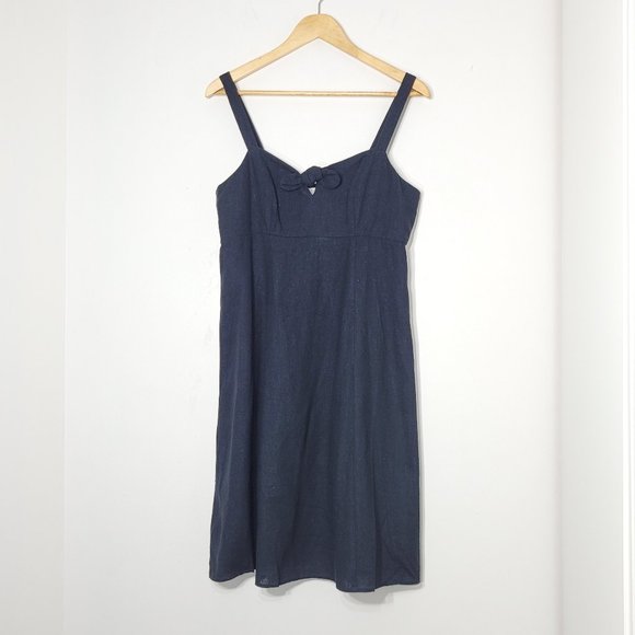 LOFT Black Outlet Lounge Sleeveless Strappy Linen Blend Cami Dress Lightweight - Picture 1 of 13